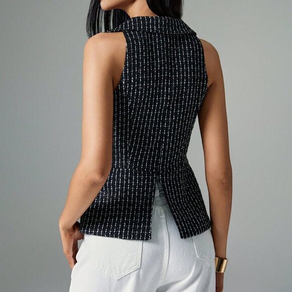 Black and White Casual Women's Sleeveless Blouse - Picture 7 of 7